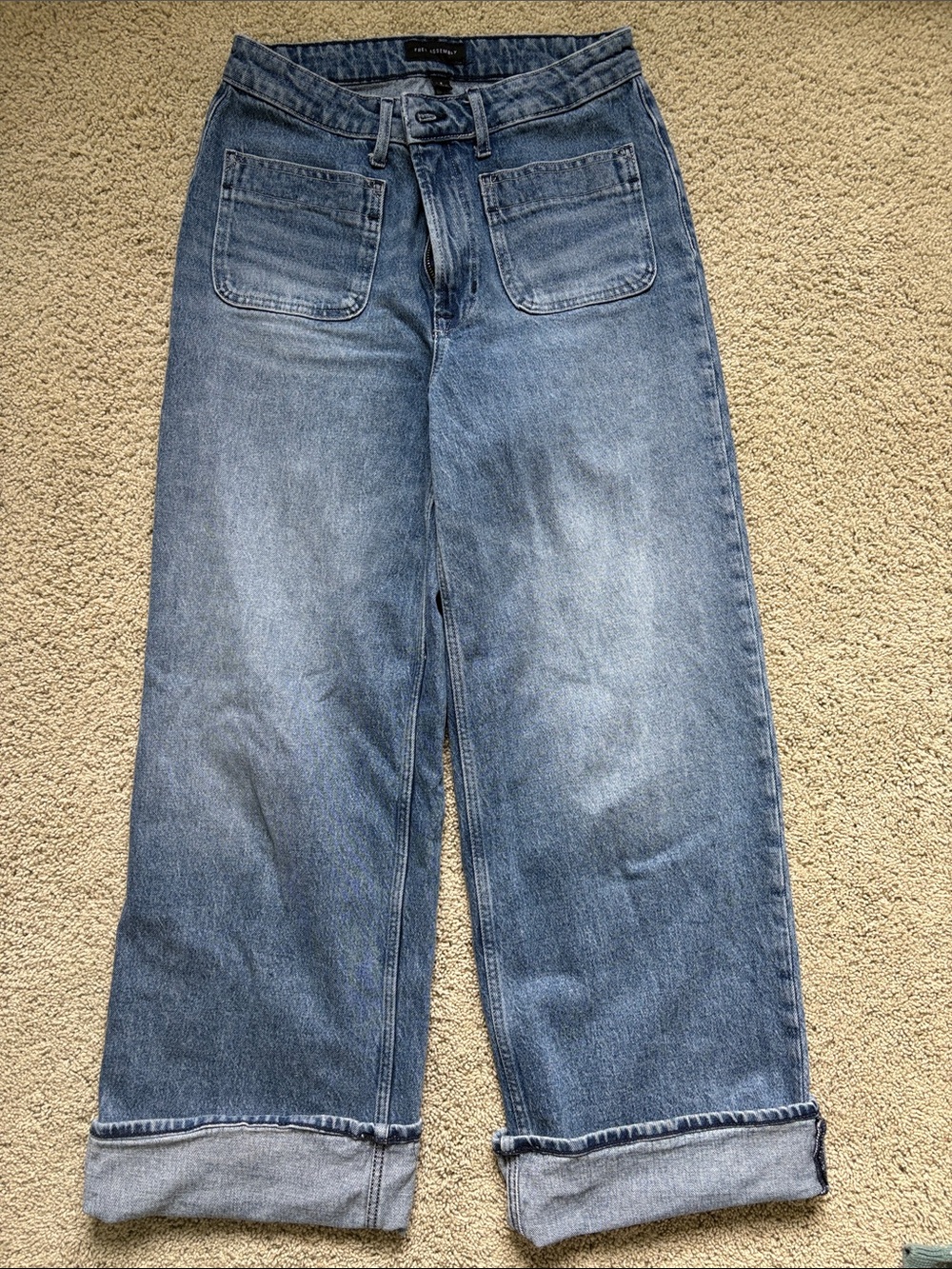 Free Assembly Wide Leg Cuffed Blue Denim Jeans- size 8